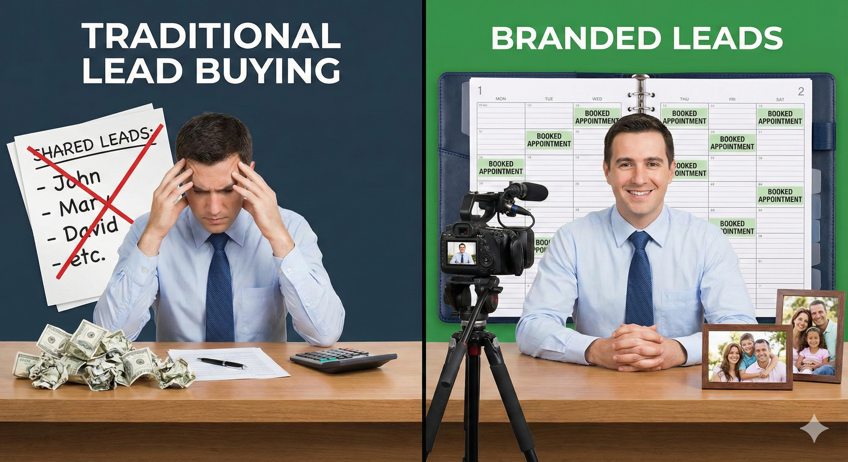 Life insurance agent comparing cold leads vs branded leads
