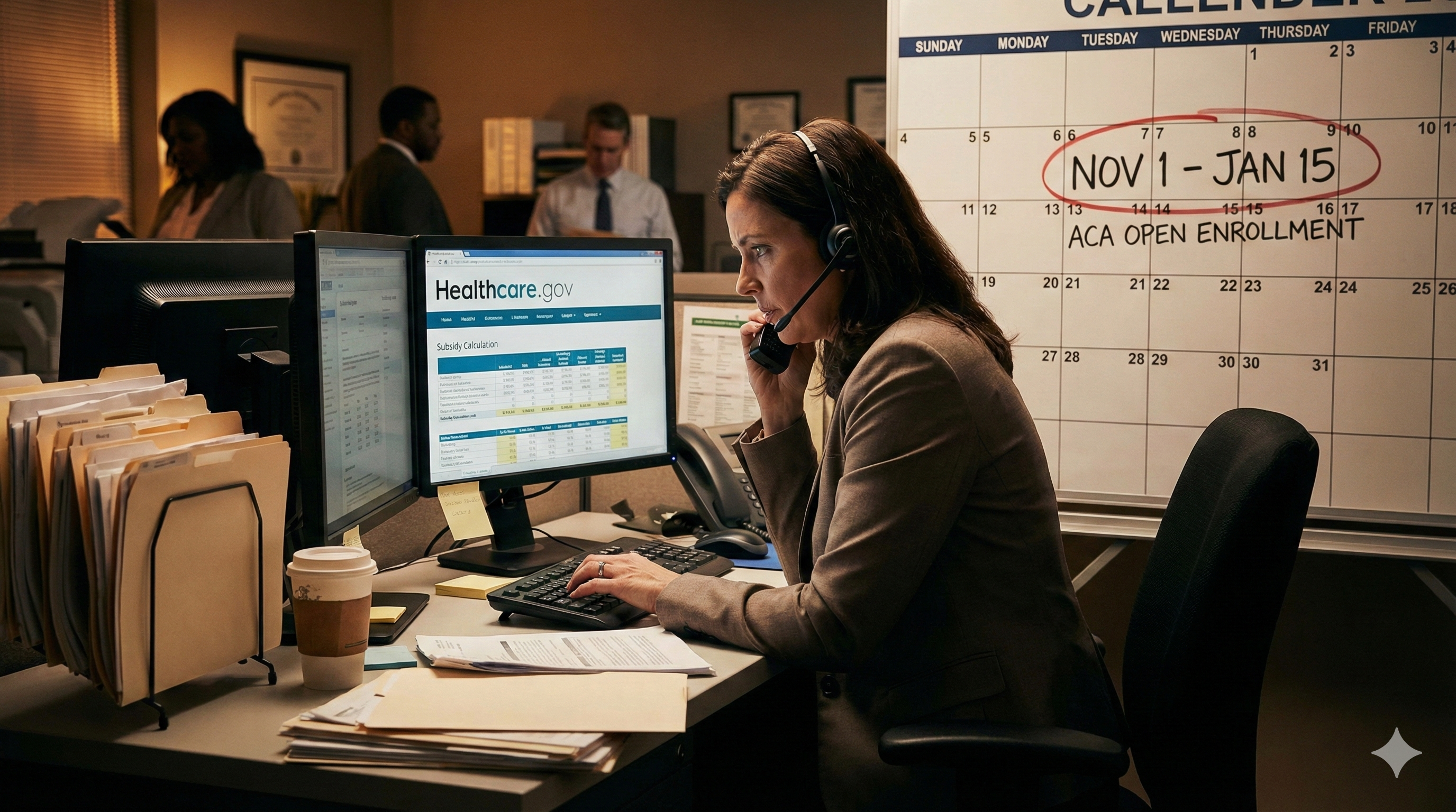Health insurance agent working during ACA open enrollment period